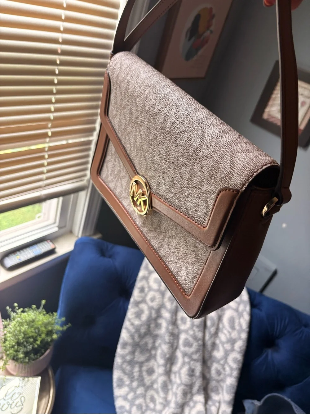 Michael Kors Beige and Brown MK Logo Crossbody Shoulder Bag